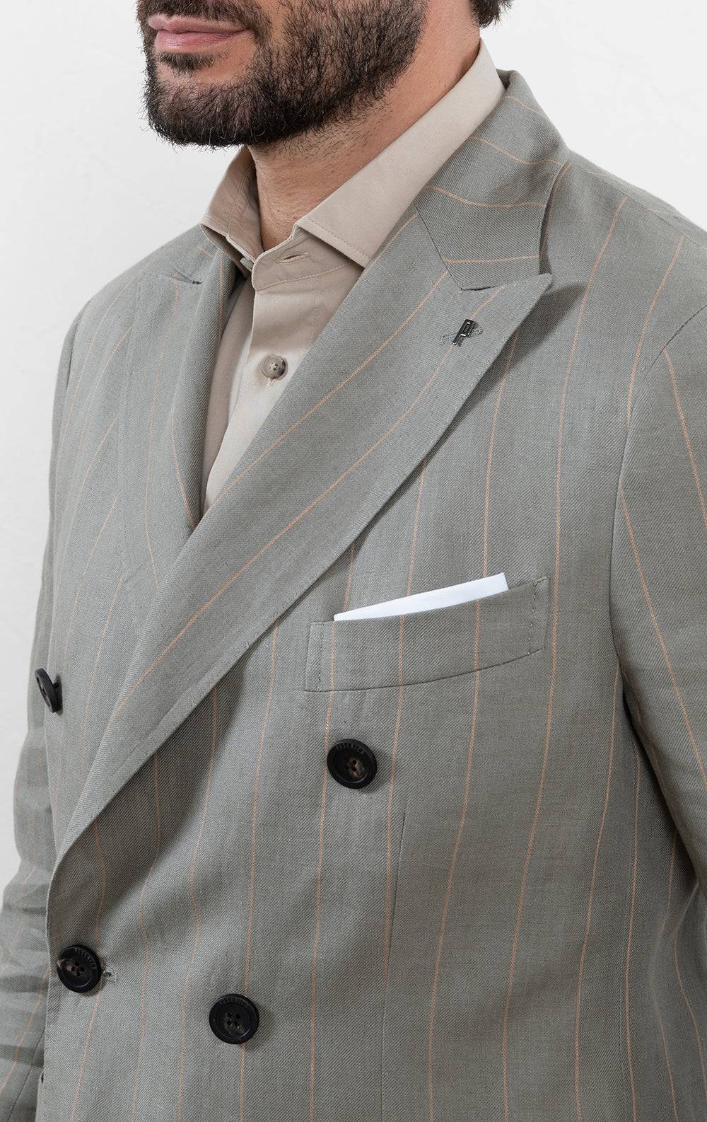 Peserico Blazer doppiopetto in lino gessato Nuova