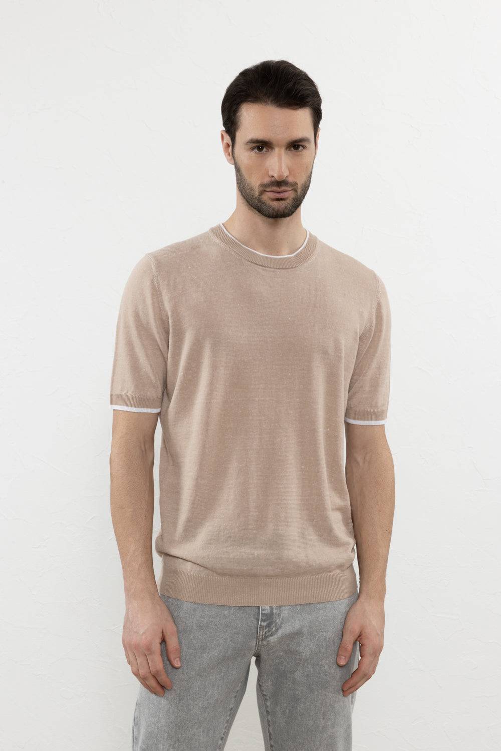 Peserico T-shirt in filato di lino e cotone crépe