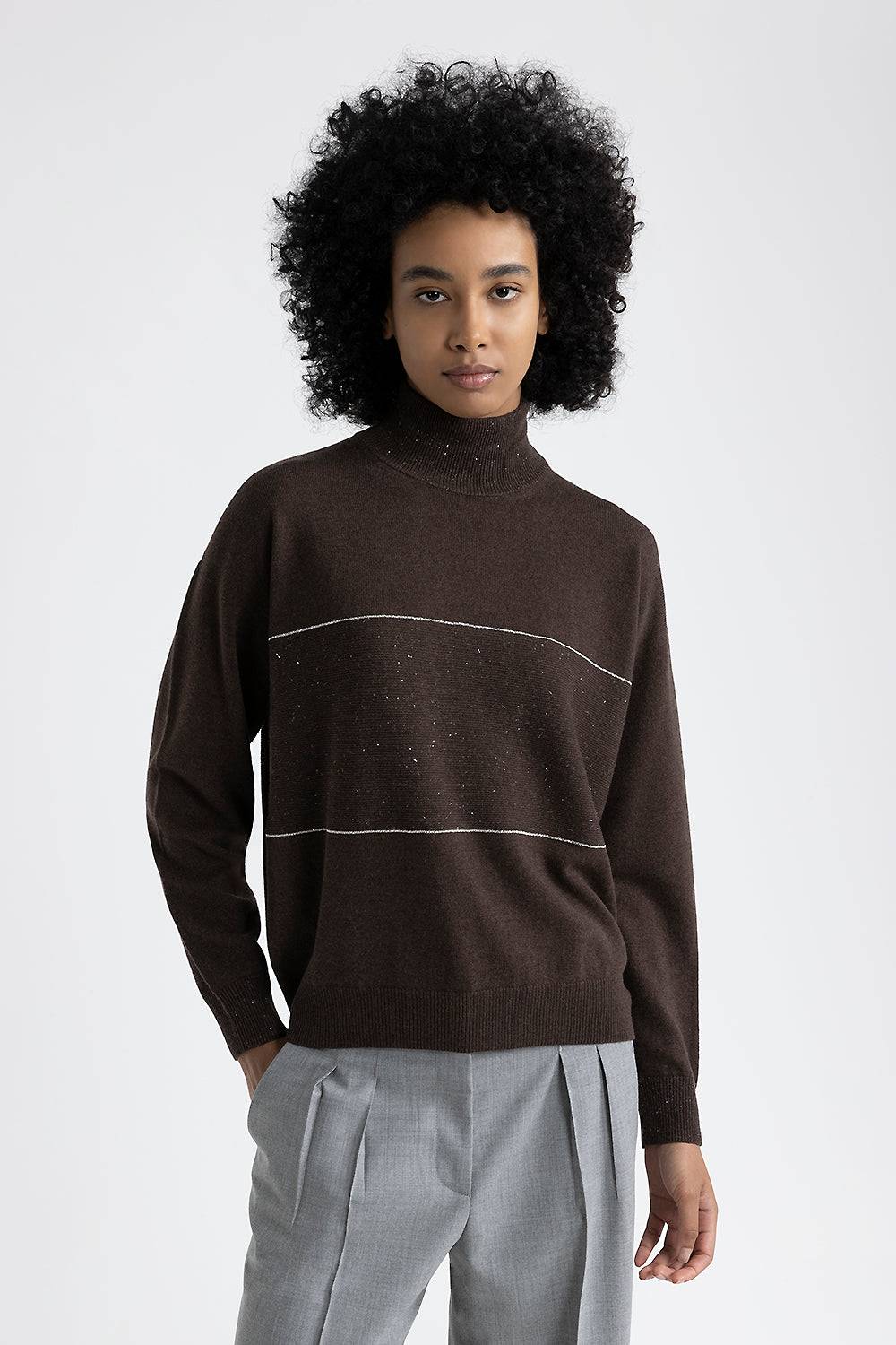 Peserico Maglia con collo a lupetto in lana, seta cashmere con lurex