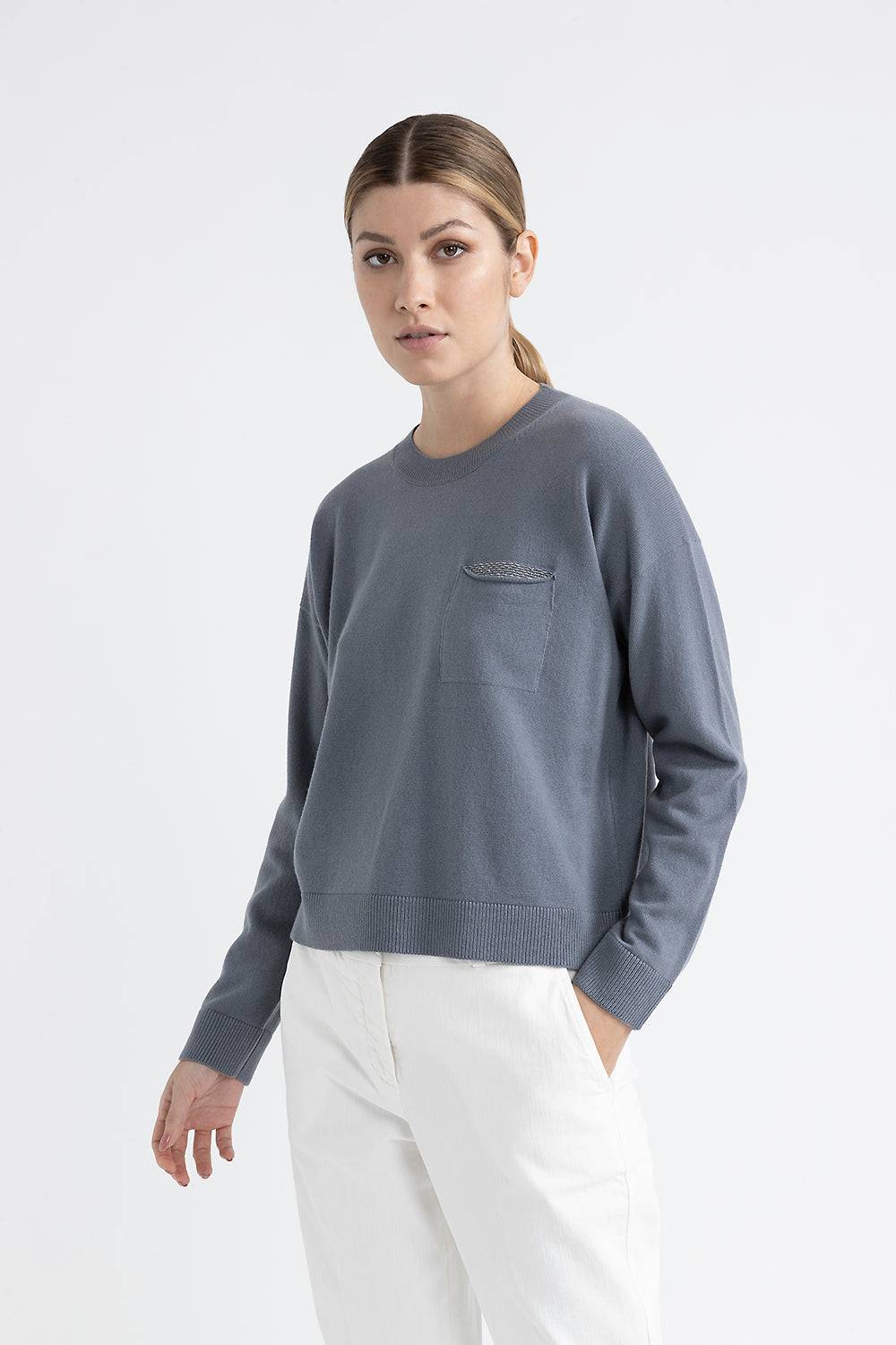 Peserico Maglia girocollo in rasato di lana, seta e cashmere Offerte speciali