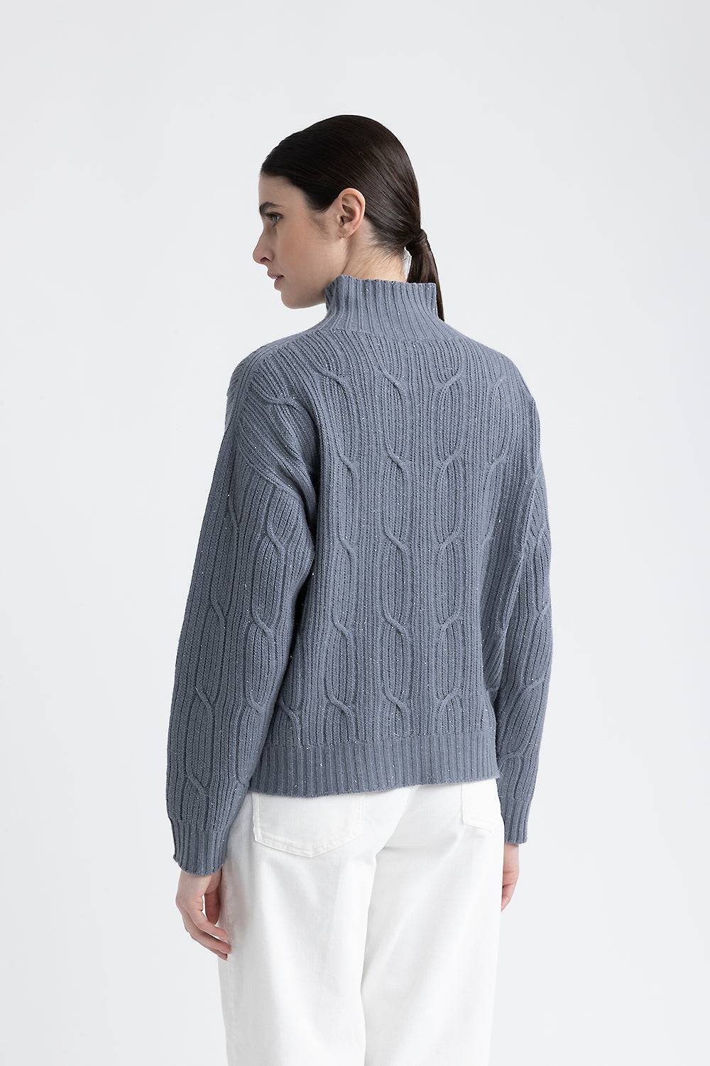 Peserico Maglia a lupetto in lana, seta, cashmere e pagliuzza laminata Shopping Online