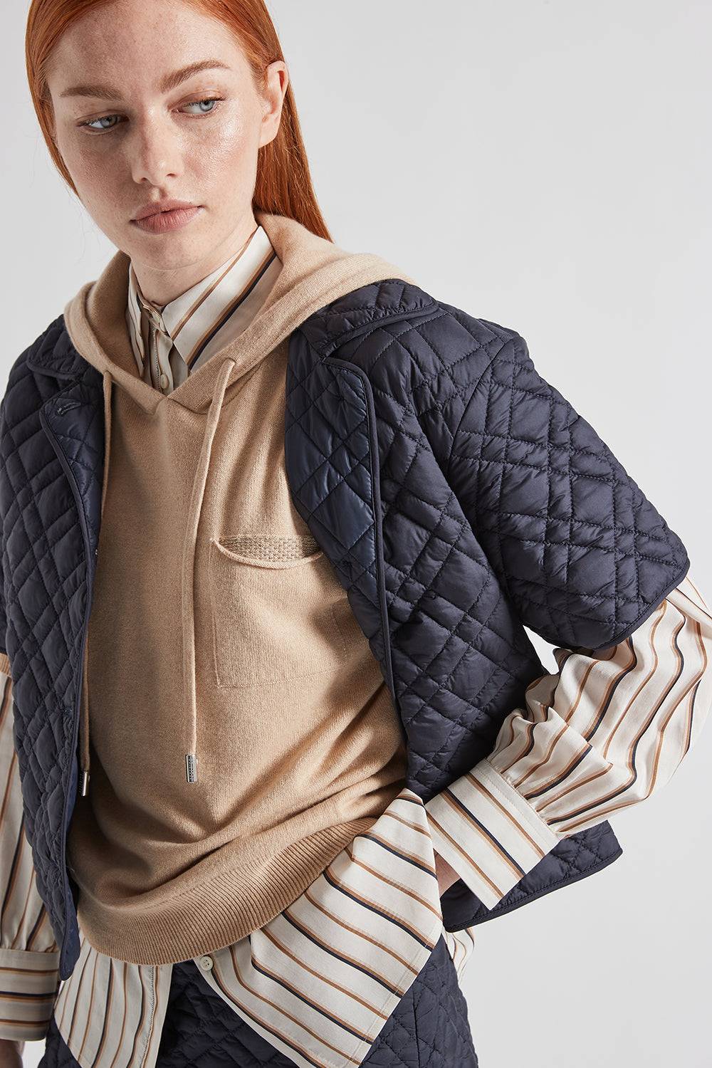 Peserico Maglia maniche corte con cappuccio in lana seta cashmere Vendita Economica