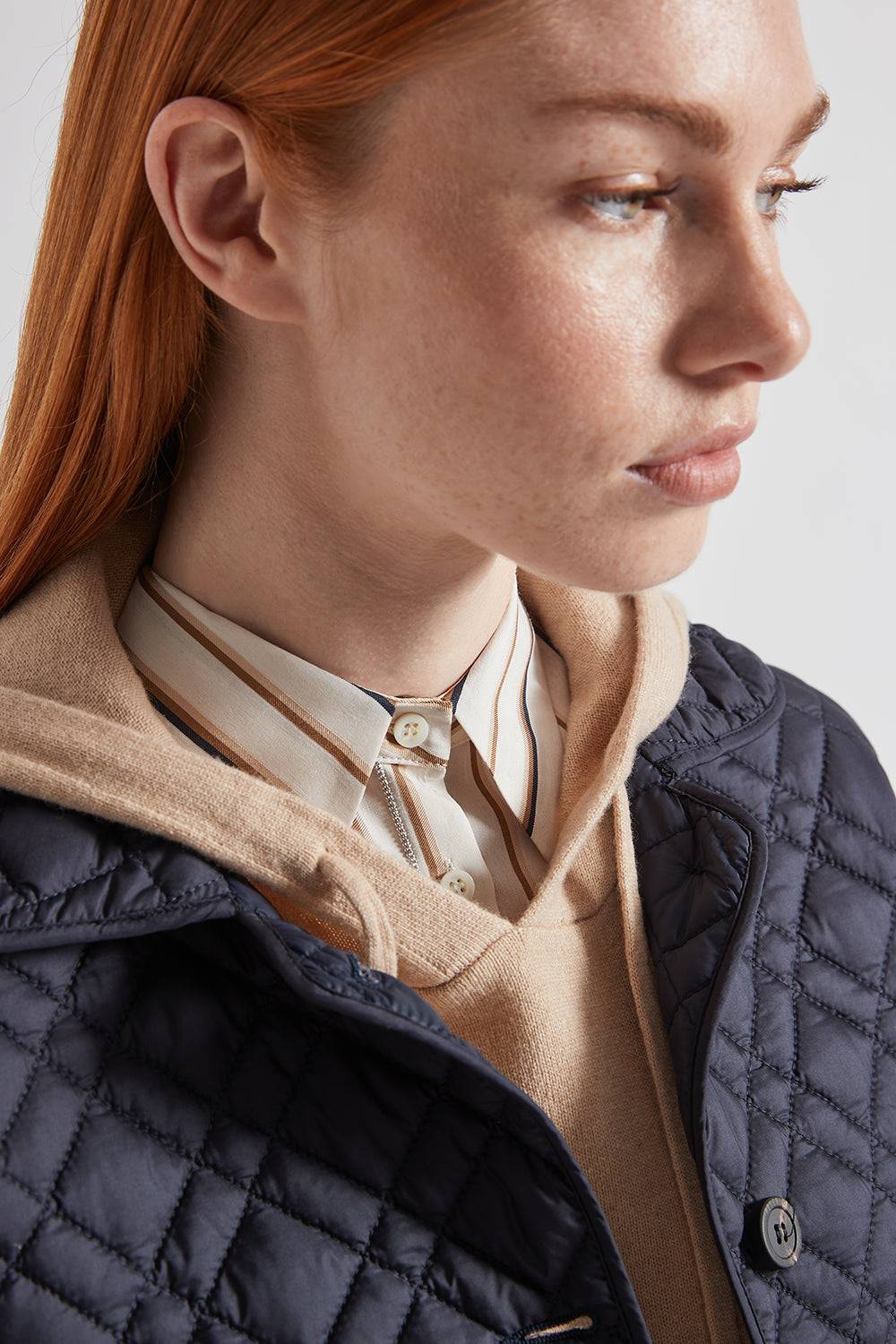 Peserico Maglia maniche corte con cappuccio in lana seta cashmere Vendita Economica