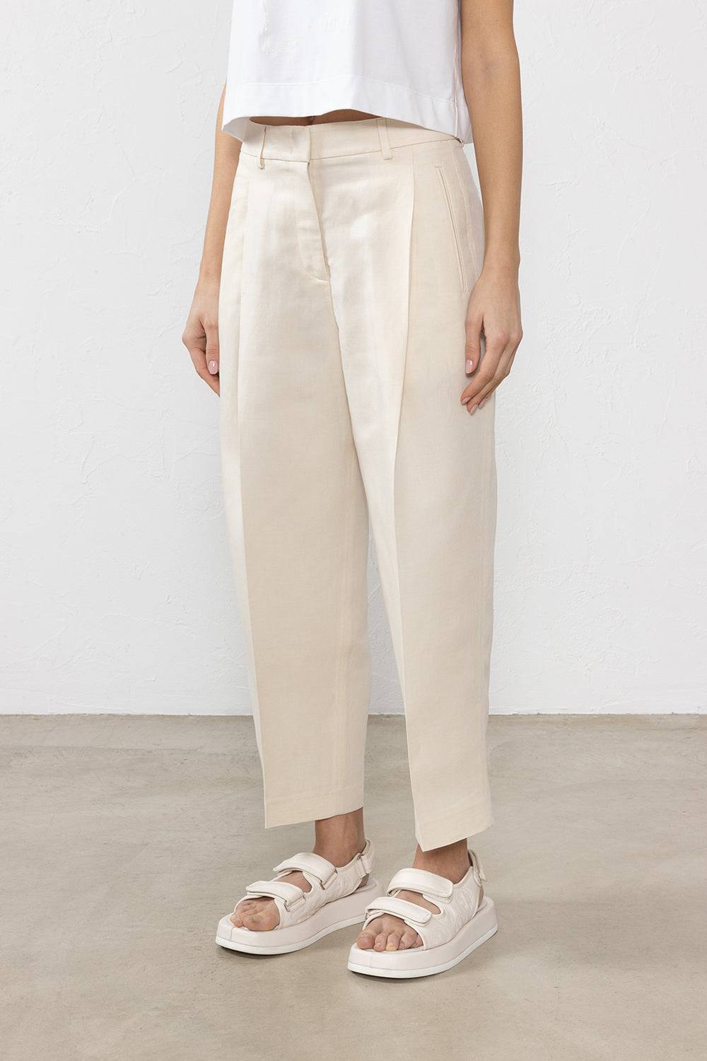 Peserico Pantalone in diagonale tinto filo di lino e viscosa