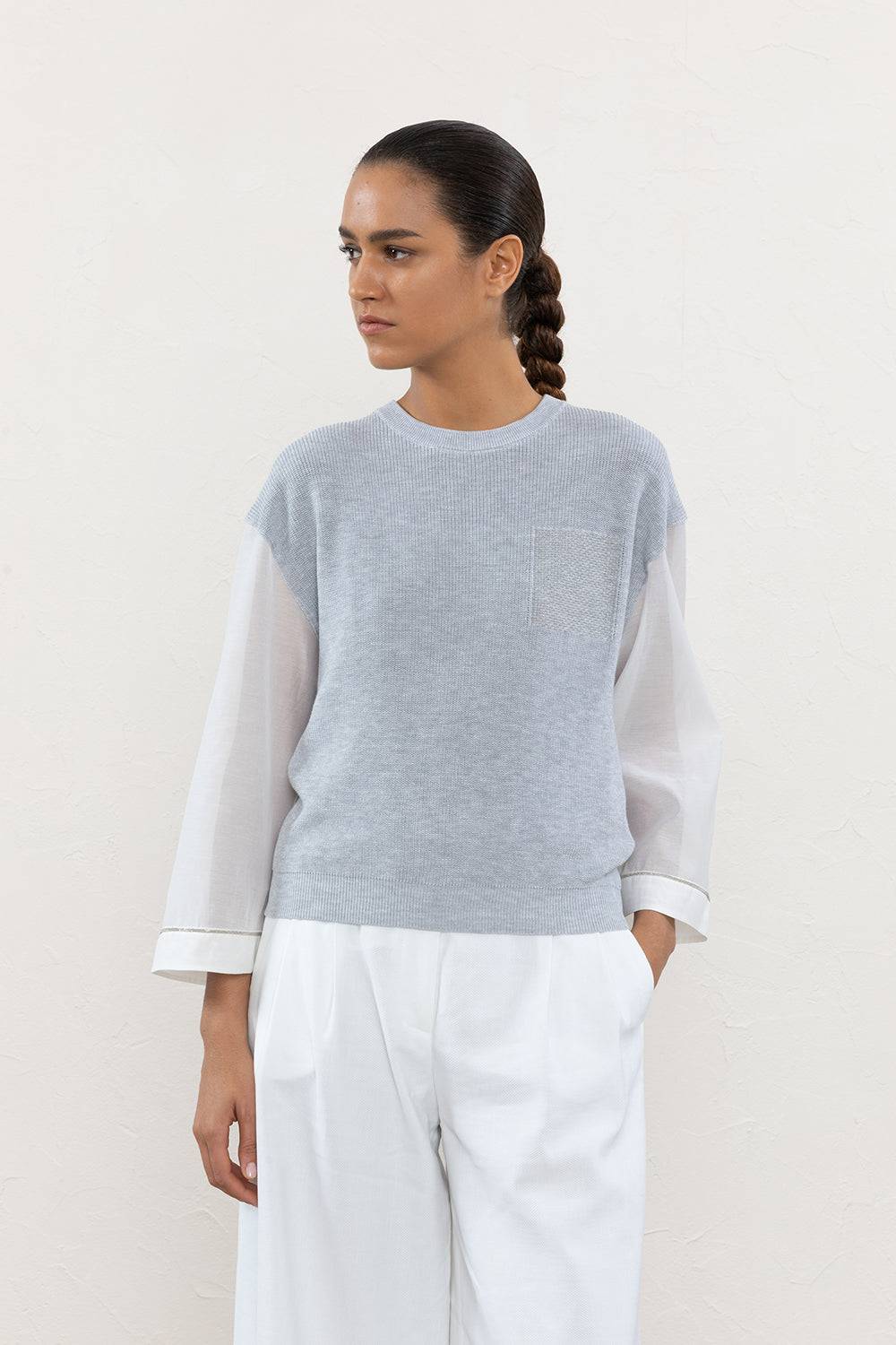 Peserico Maglia in cotone e maniche in organza con Punto Luce Black Friday
