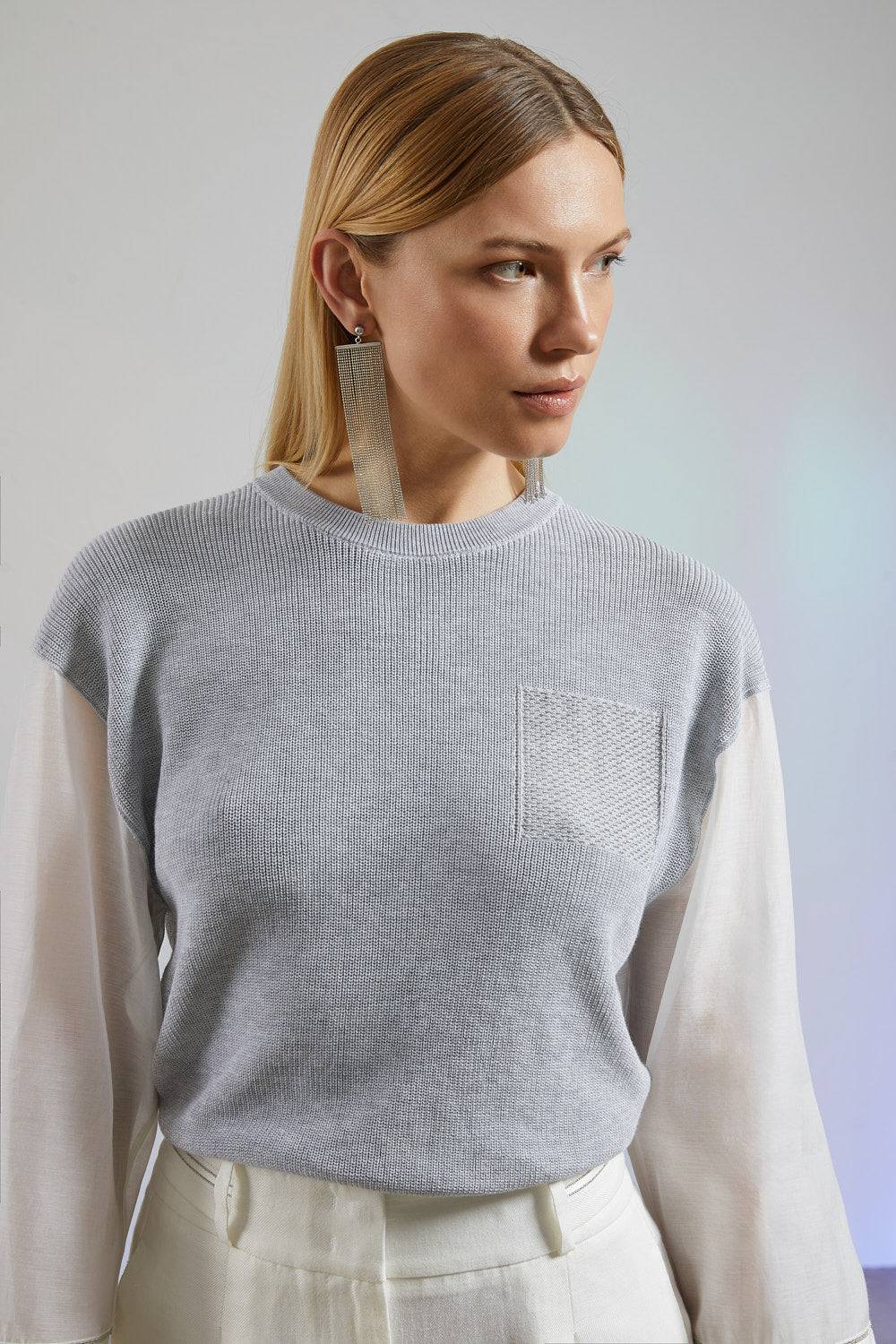Peserico Maglia in cotone e maniche in organza con Punto Luce Black Friday