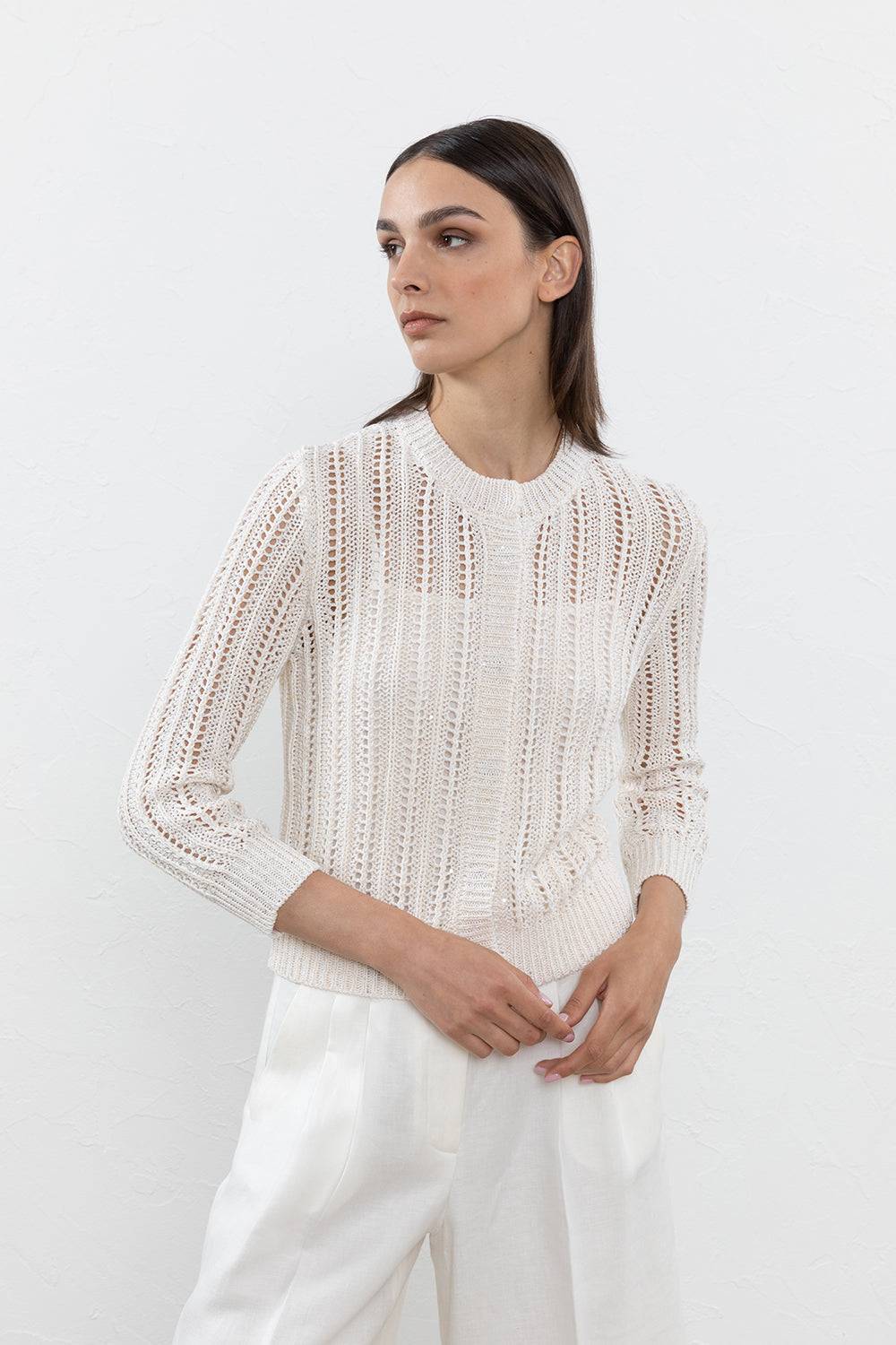 Peserico Cardigan in puro cotone e micro paillettes