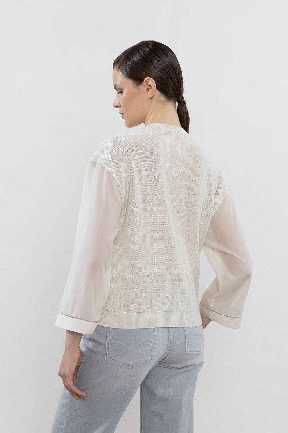 Peserico Cardigan in cotone e maniche in organza con Punto Luce Smaltimento dello stoccaggio