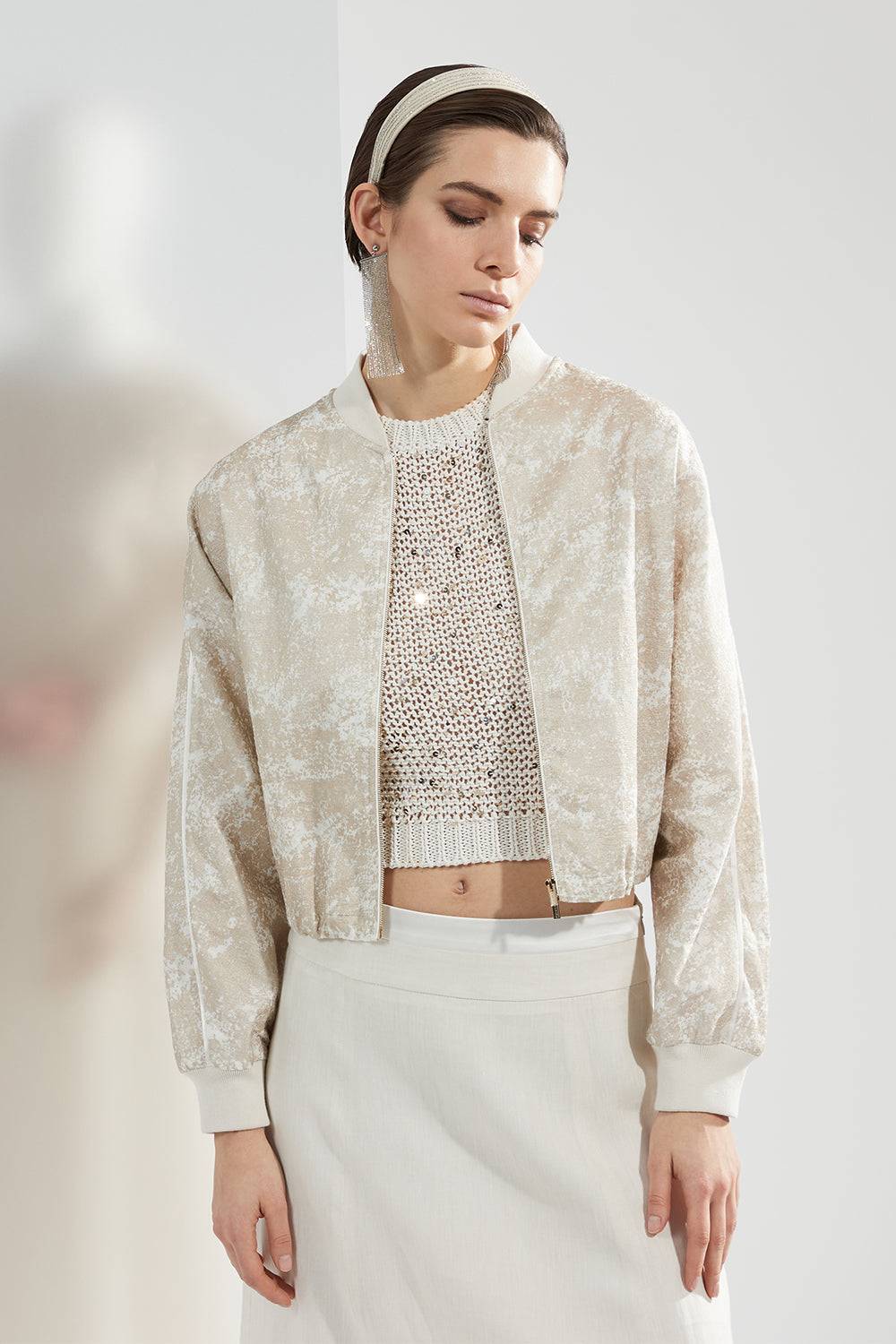 Peserico Top crop in fettuccia di cotone e maxi paillettes Vendita calda