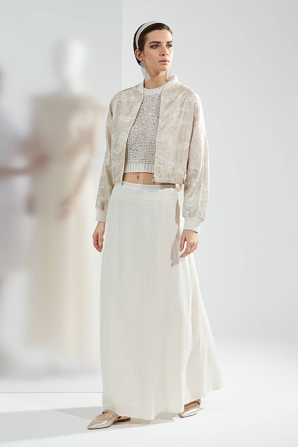 Peserico Top crop in fettuccia di cotone e maxi paillettes Vendita calda
