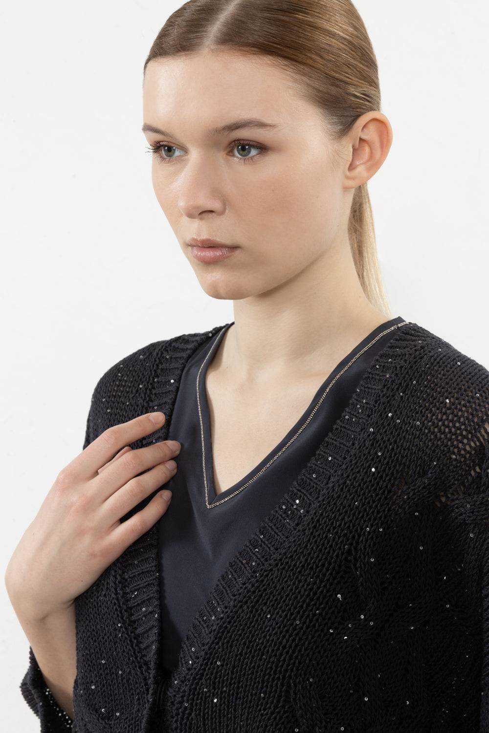 Peserico Cardigan in cordonetto di puro cotone e micro paillettes Offerta migliore