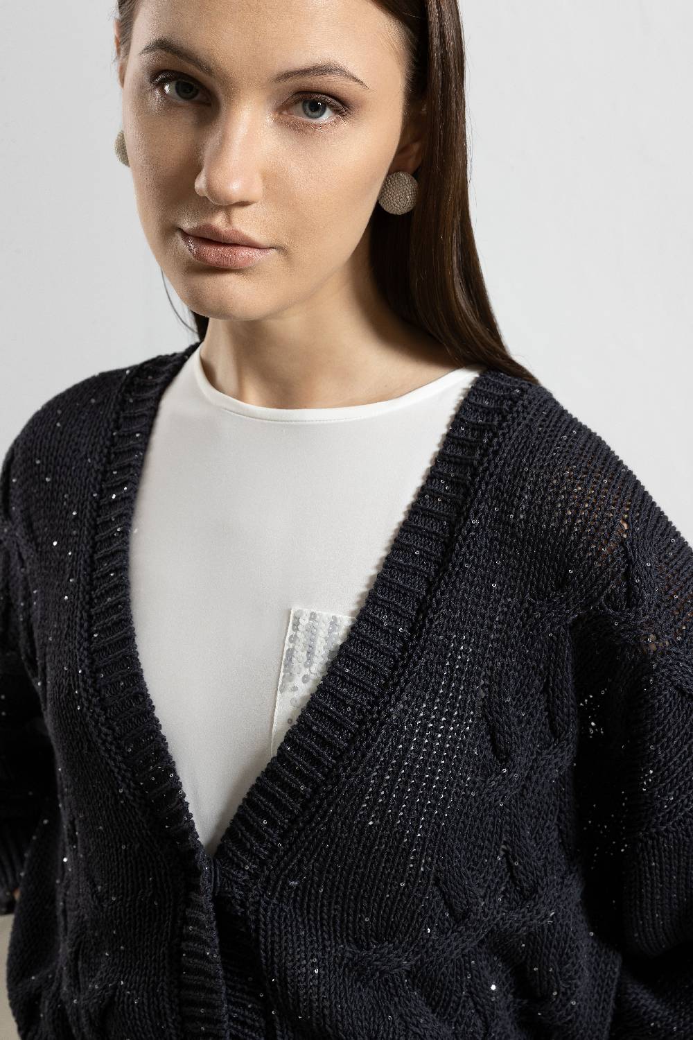 Peserico Cardigan in cordonetto di puro cotone e micro paillettes Offerta migliore