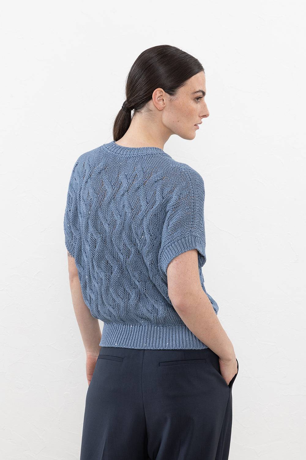 Peserico Maglia a kimono in filato di cotone intrecciato a losanga con micropaillettes Offerta temporanea