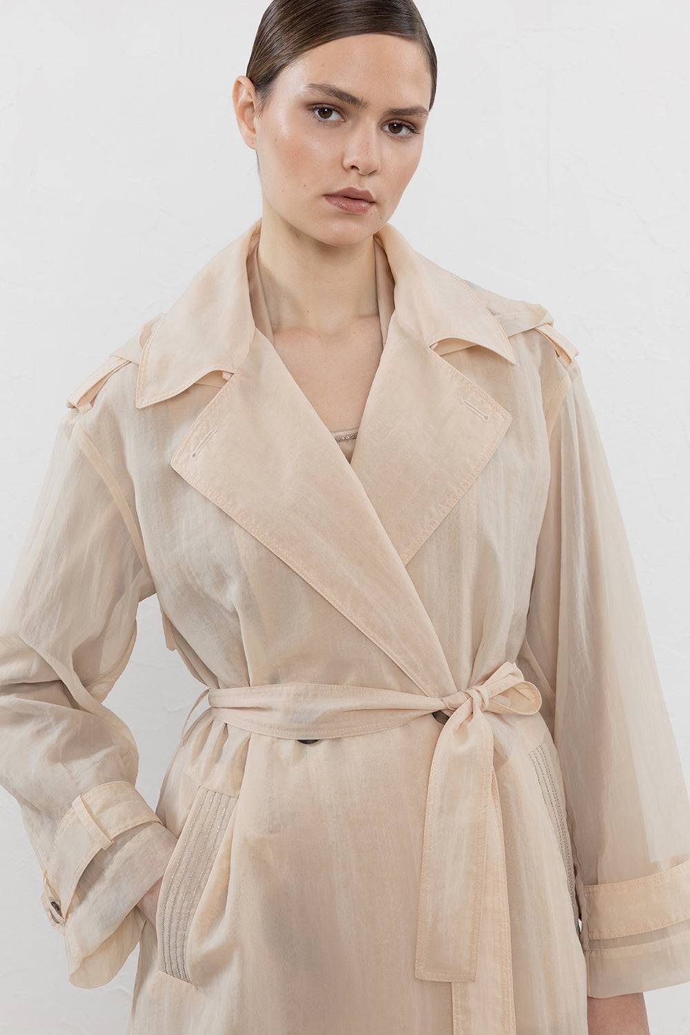 Peserico Trench doppiopetto in organza tecnica Latest stili