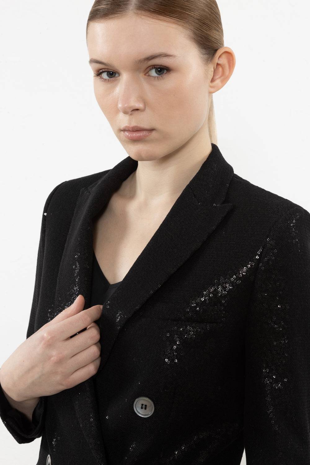 Peserico Blazer doppiopetto in tessuto di paillette ingabbiate in tulle Sostegno trimestrale