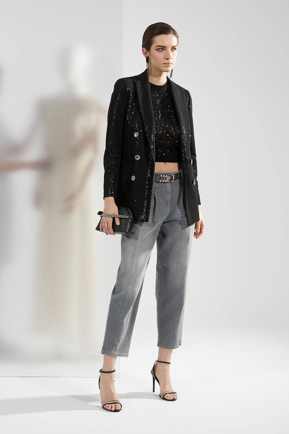 Peserico Blazer doppiopetto in tessuto di paillette ingabbiate in tulle Sostegno trimestrale