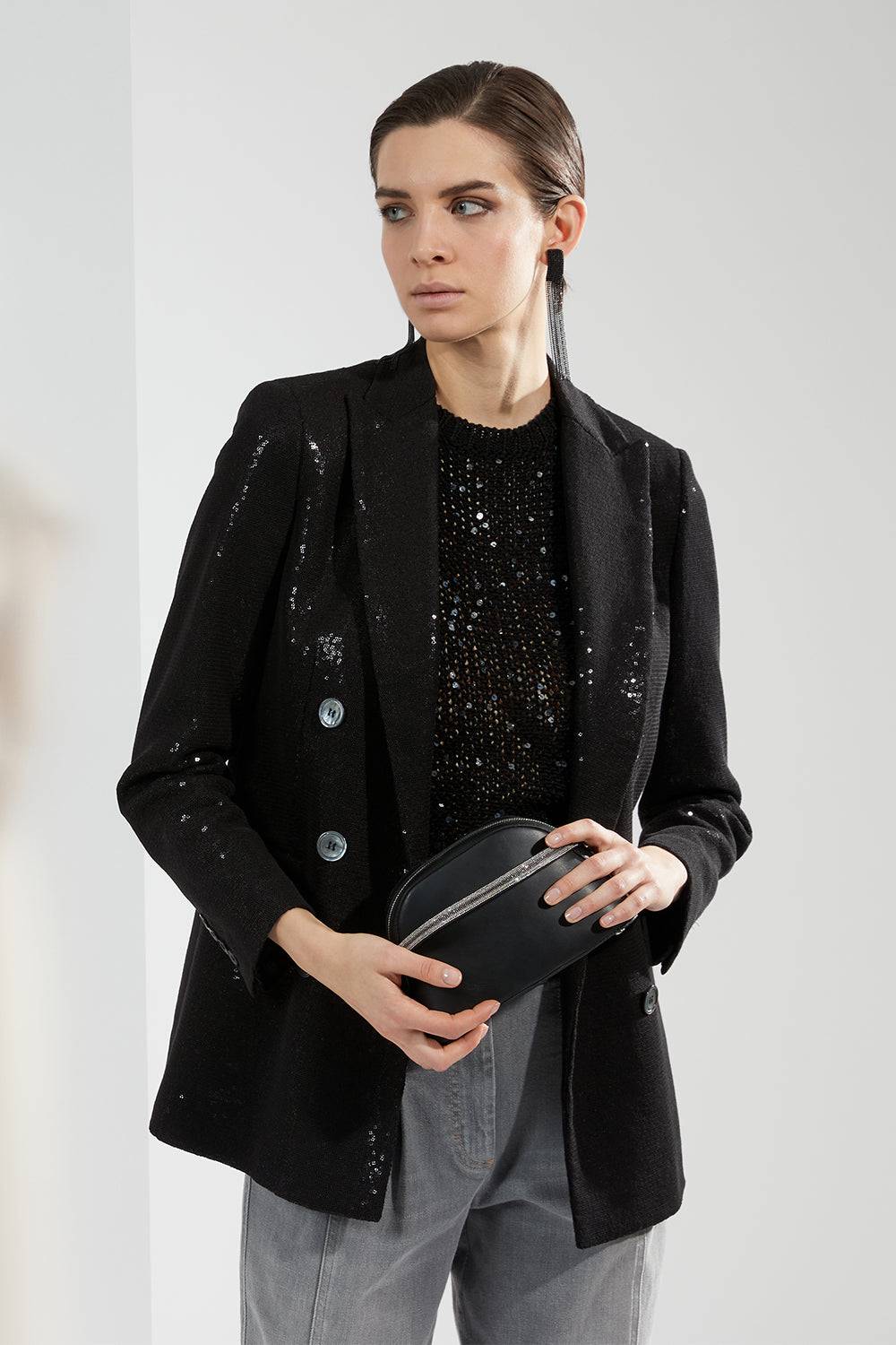 Peserico Blazer doppiopetto in tessuto di paillette ingabbiate in tulle Sostegno trimestrale