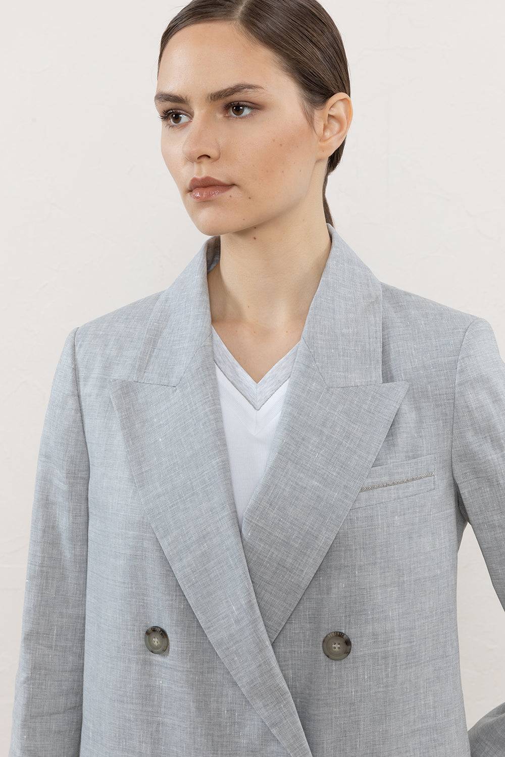 Peserico Blazer doppiopetto in tela "Estrato" di lana-lino Fino al 55% di sconto