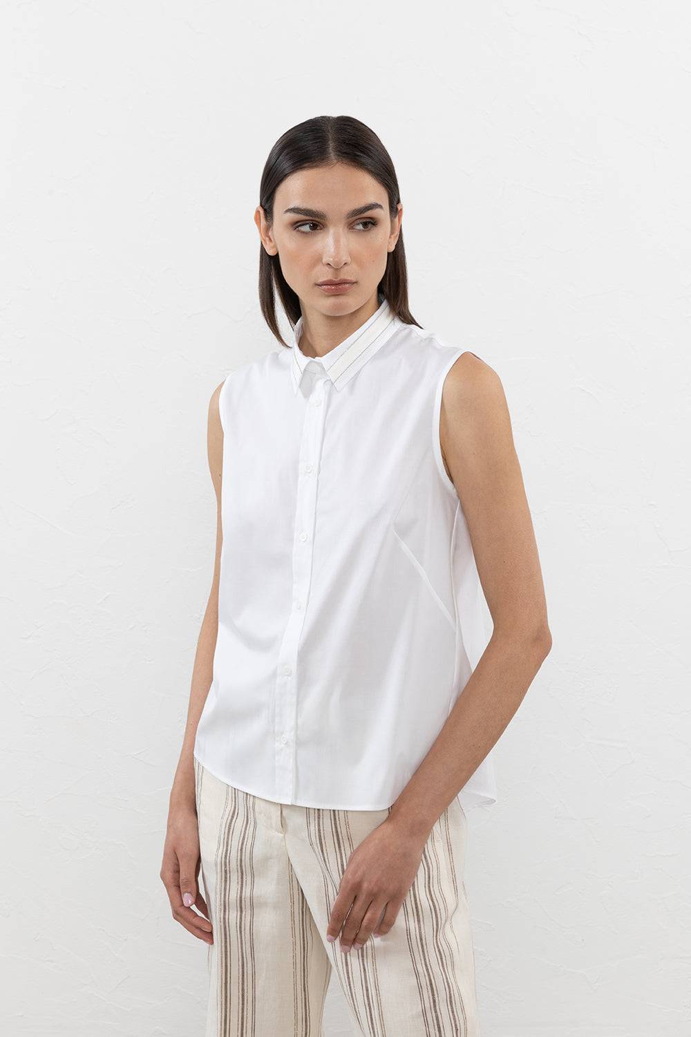 Peserico Top camicia in popeline e voile di cotone