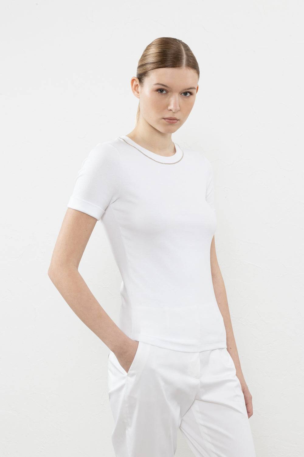 Peserico T-shirt in microcostina di jersey stretch In Linea