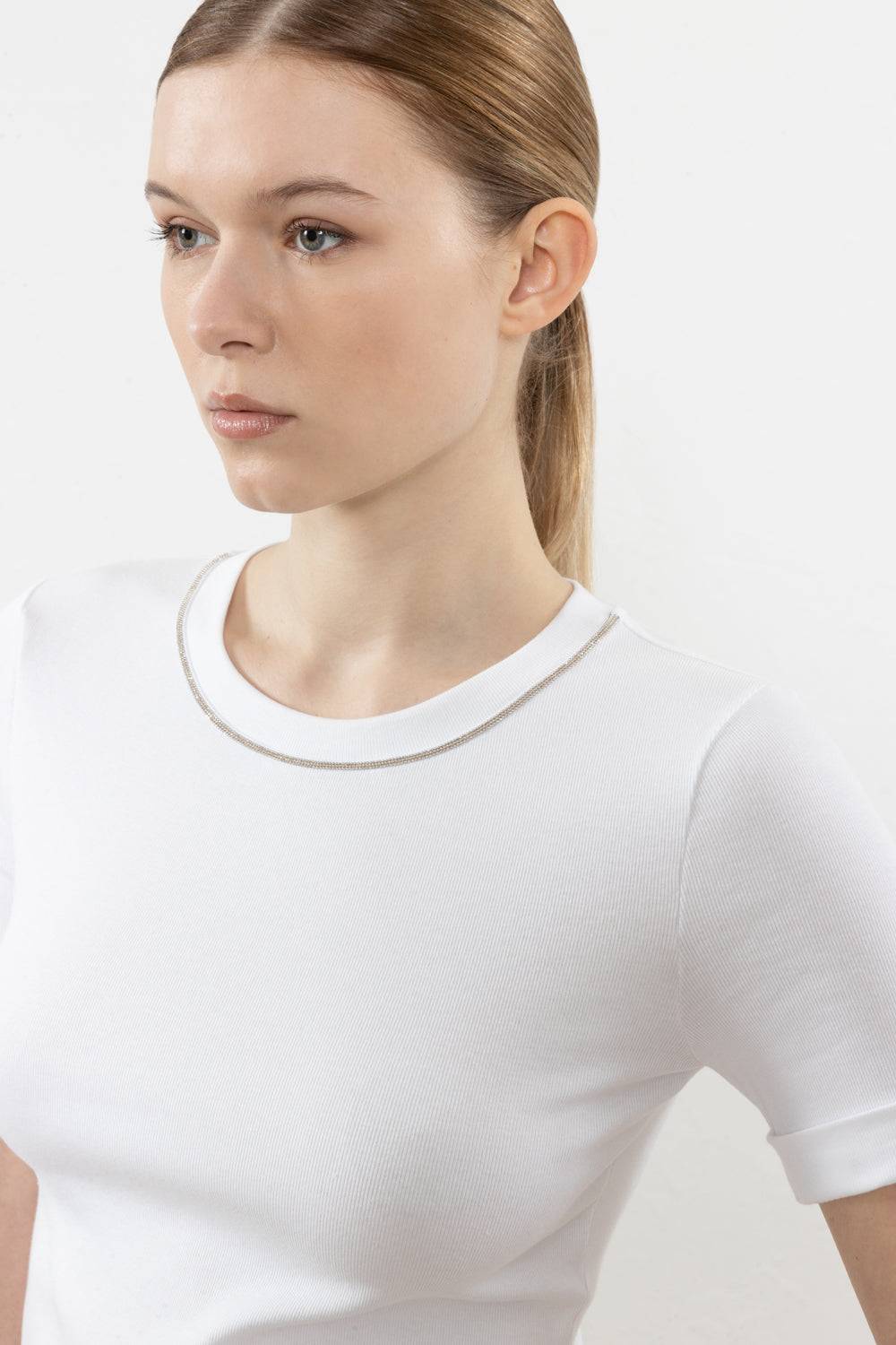 Peserico T-shirt in microcostina di jersey stretch In Linea
