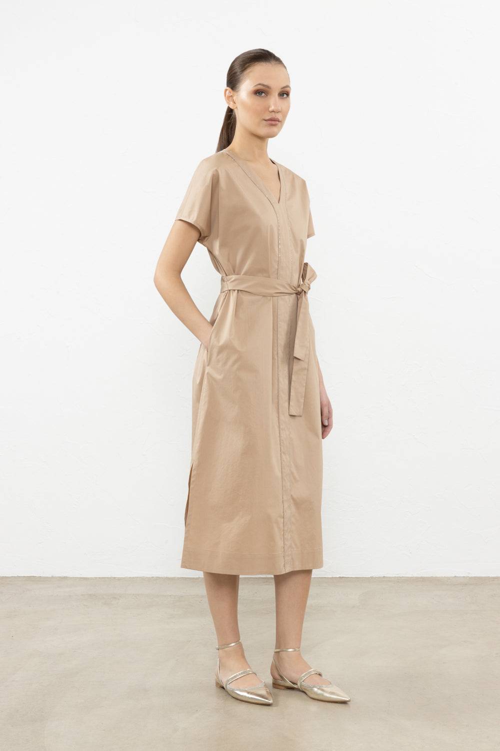 Peserico Abito midi in leggero raso di cotone stretch Prezzo Ridotto
