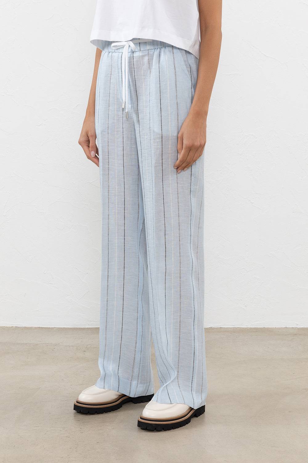 Peserico Pantalone in leggera tela di puro lino multi-riga Offerte