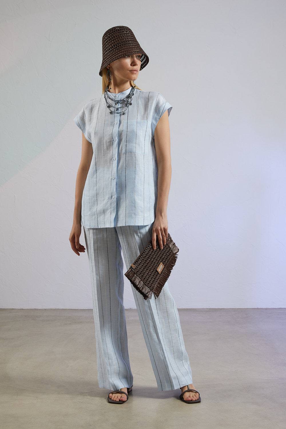 Peserico Pantalone in leggera tela di puro lino multi-riga Offerte