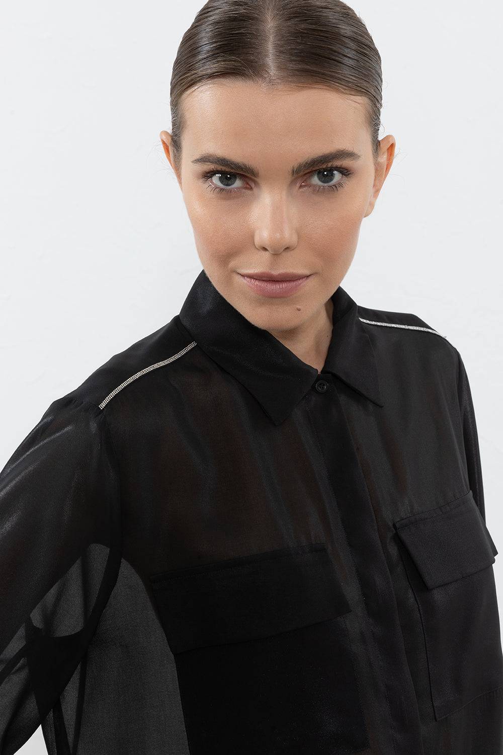 Peserico Camicia in leggero chiffon laminato Vendita Economica