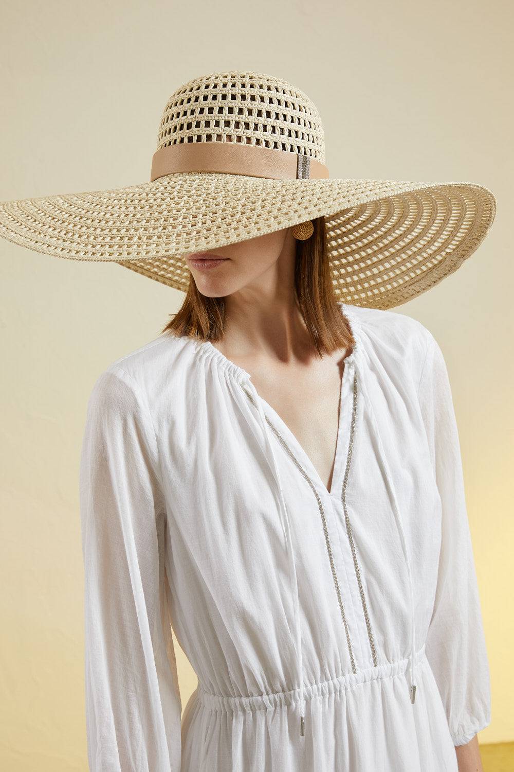 Peserico Cappello con intreccio a mano e cinturino in vera pelle Sconto di tempo limitato
