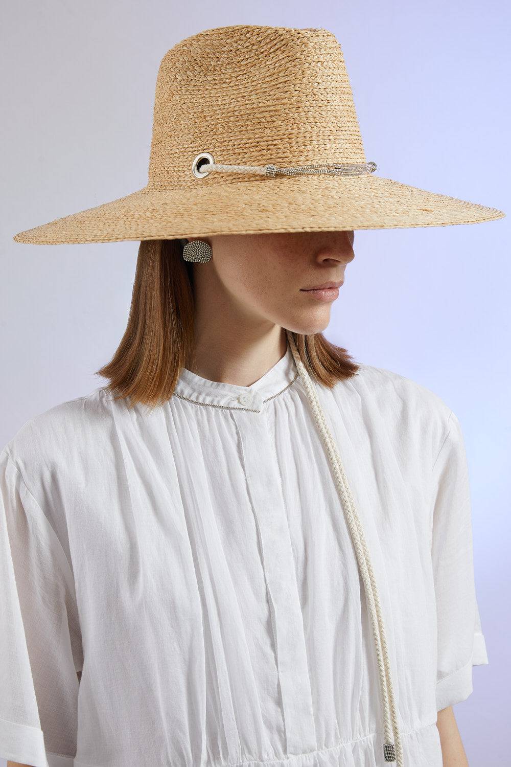 Peserico Cappello fedora in rafia con cinturino in corda e Punto Luce Offerta speciale