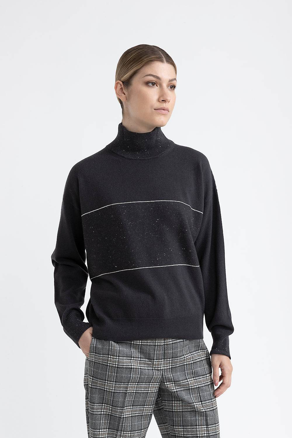 Peserico Maglia con collo a lupetto in lana, seta cashmere con lurex