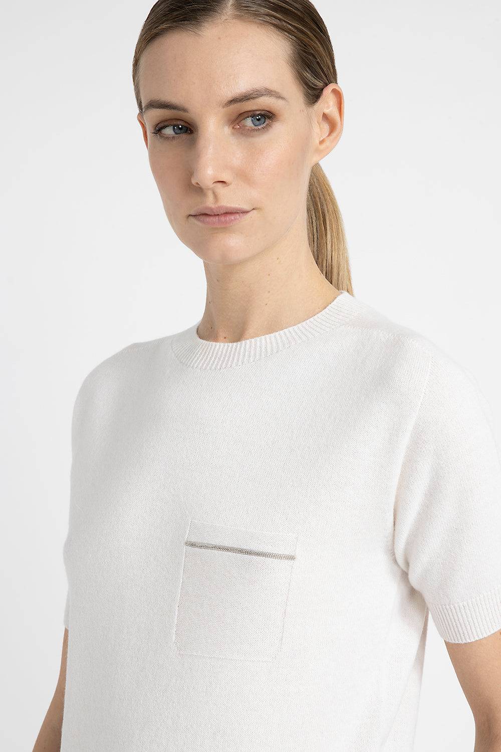 Peserico Maglia maniche corte in puro cashmere Vendita calda