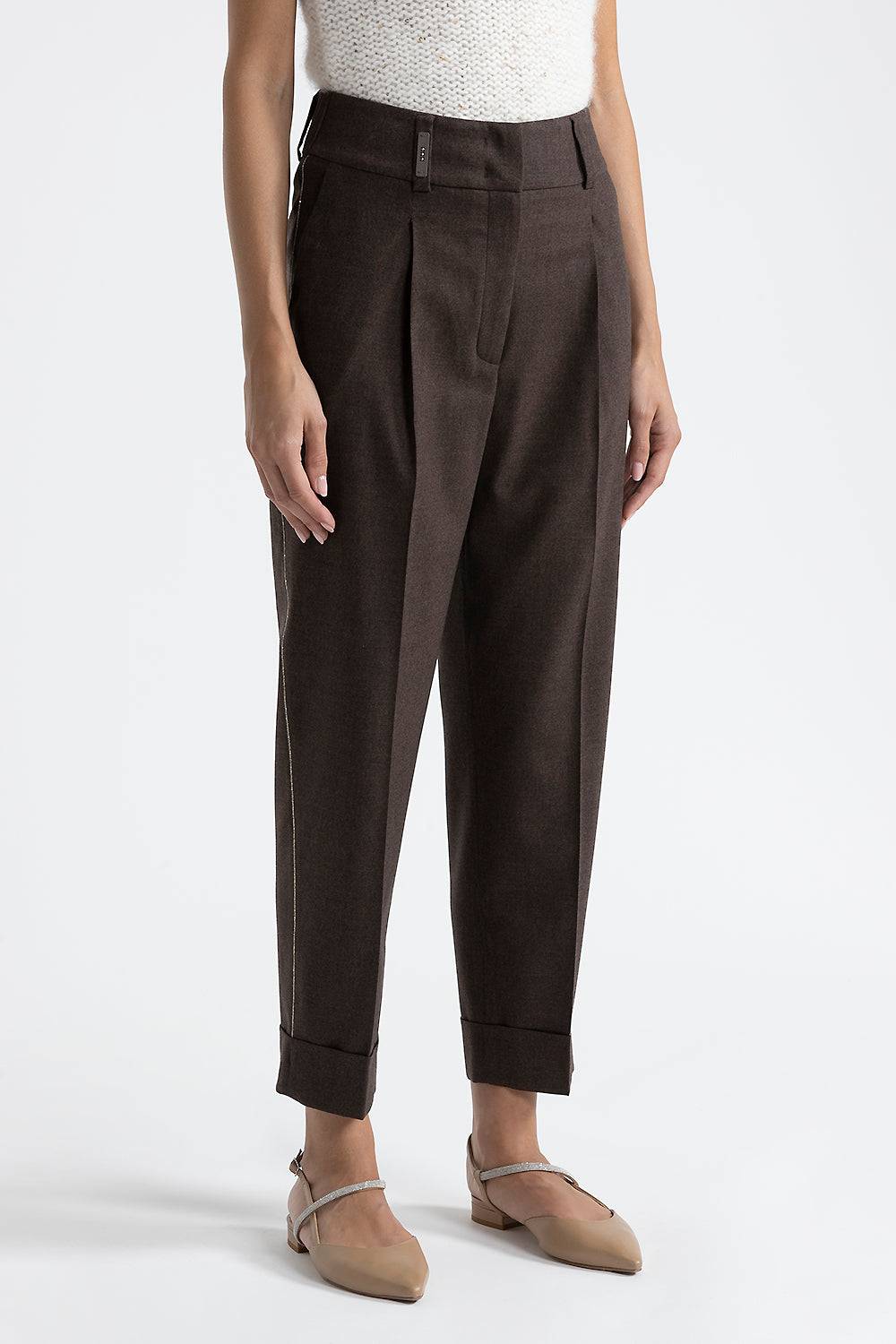 Peserico Pantalone carrot con pince in flanella di lana e cashmere Offerte stagionali