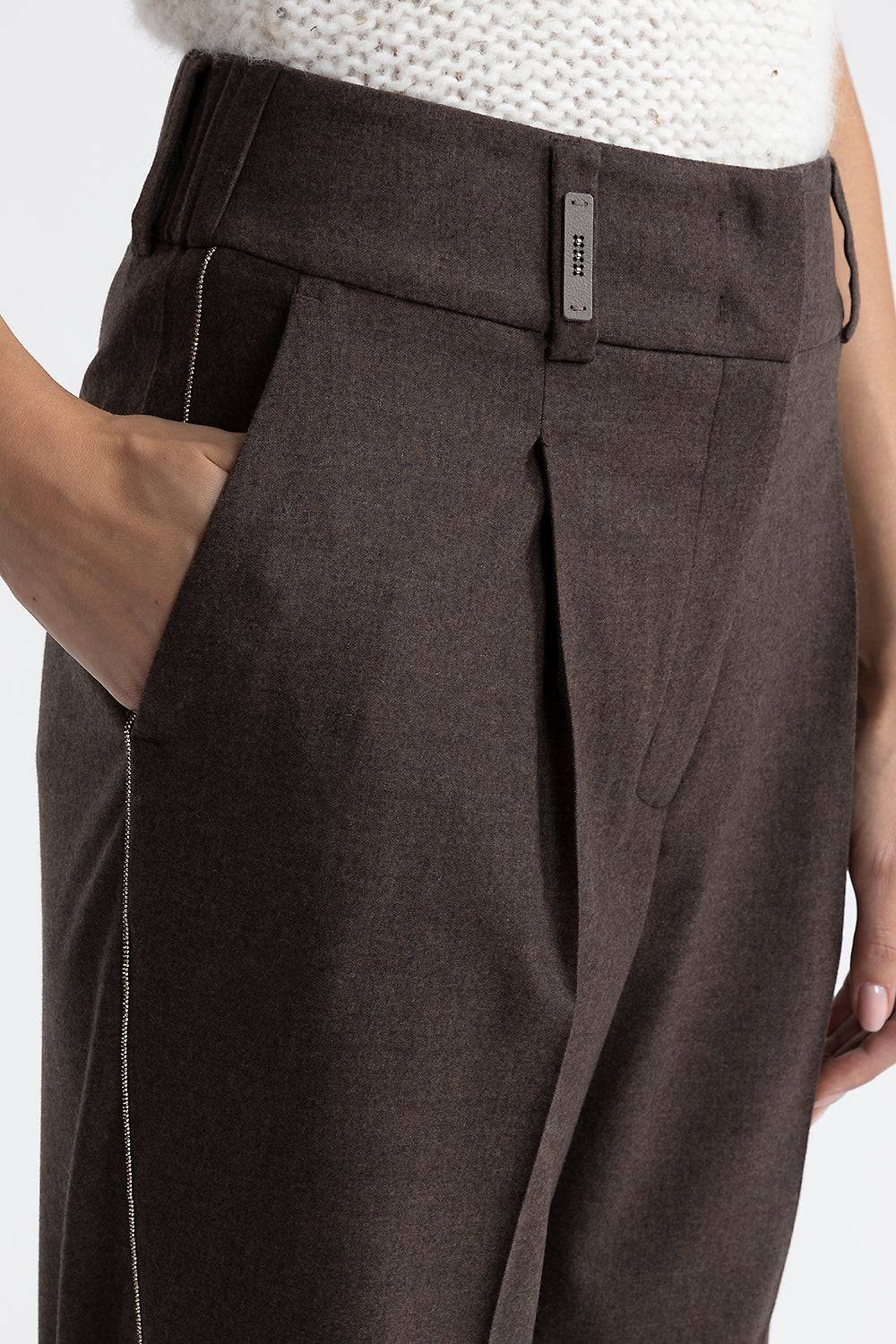 Peserico Pantalone carrot con pince in flanella di lana e cashmere Offerte stagionali