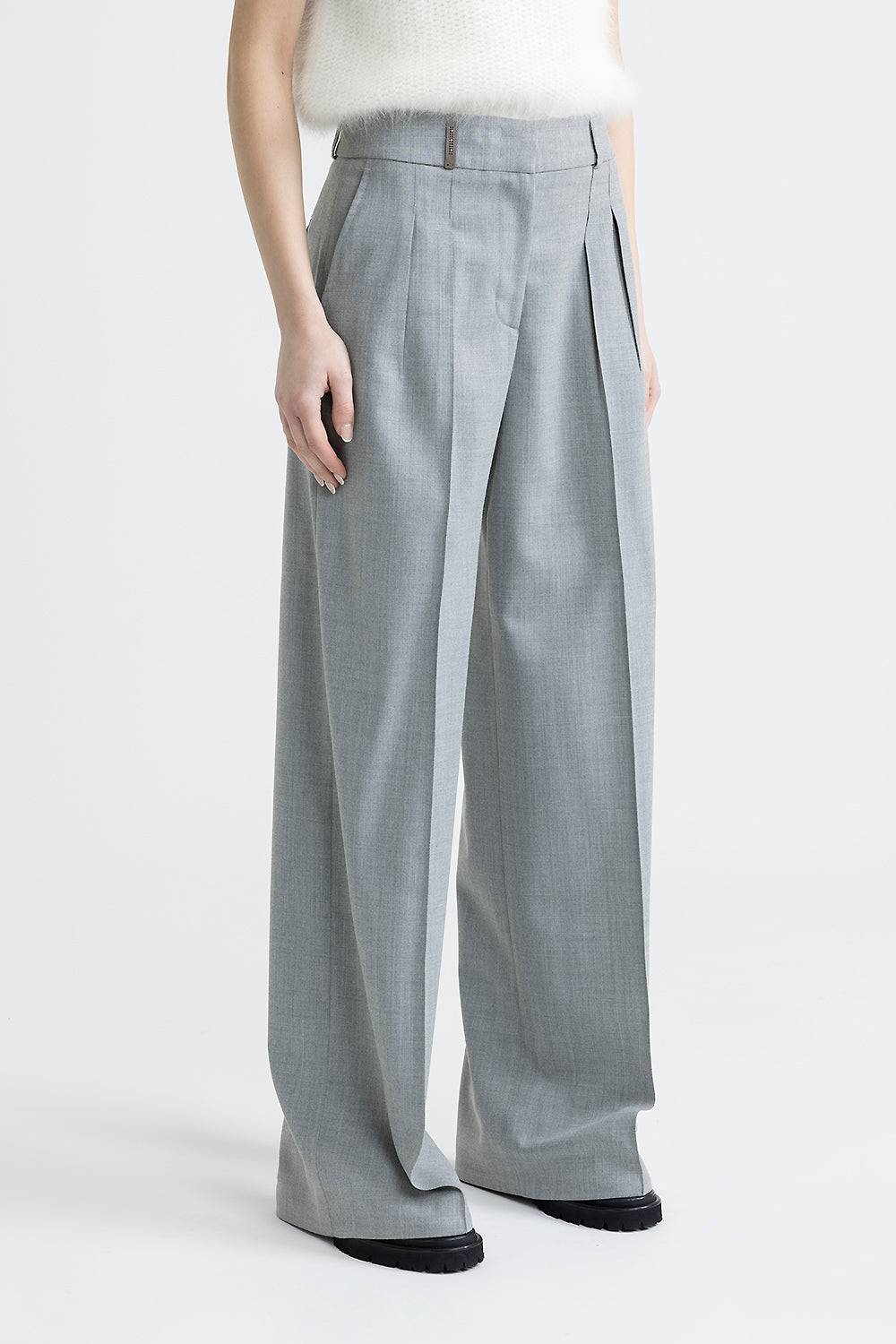 Peserico Pantalone con pince a palazzo in lana tecnica Offerte giornaliere