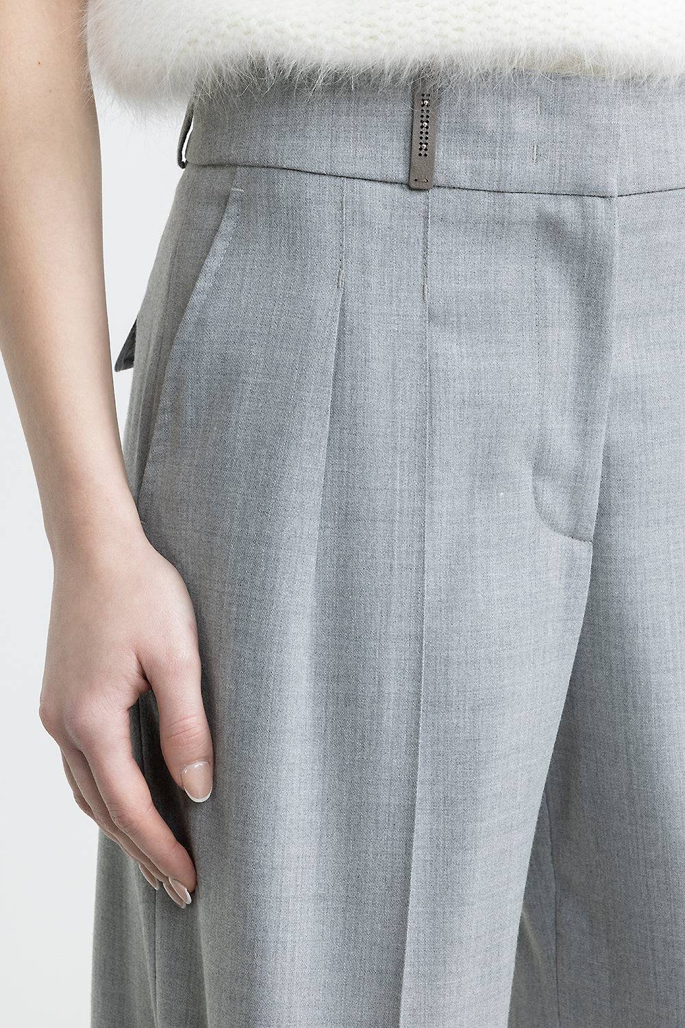 Peserico Pantalone con pince a palazzo in lana tecnica Offerte giornaliere
