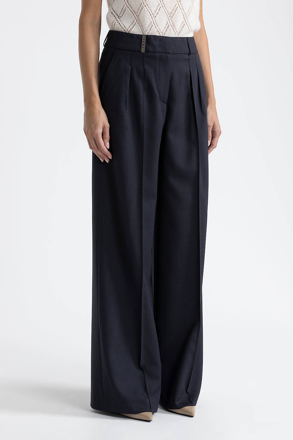 Peserico Pantalone con pince a palazzo in lana tecnica Offerte speciali