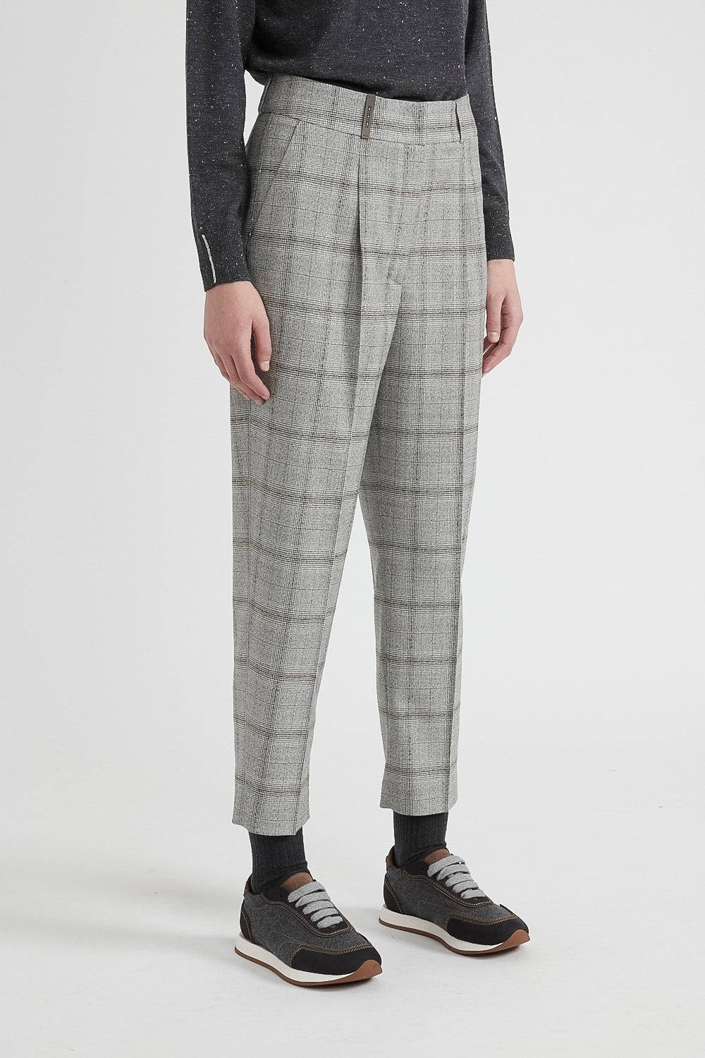 Peserico Pantalone carrot in flanella check di lana