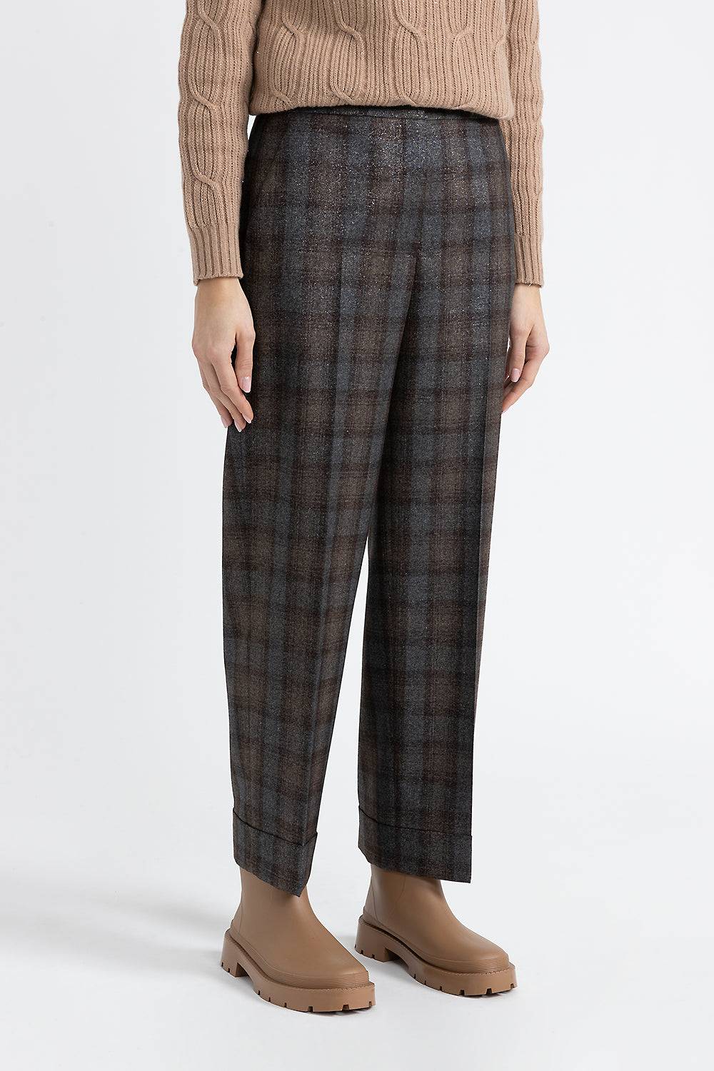 Peserico Pantalone carrot tailored in lana con disegno