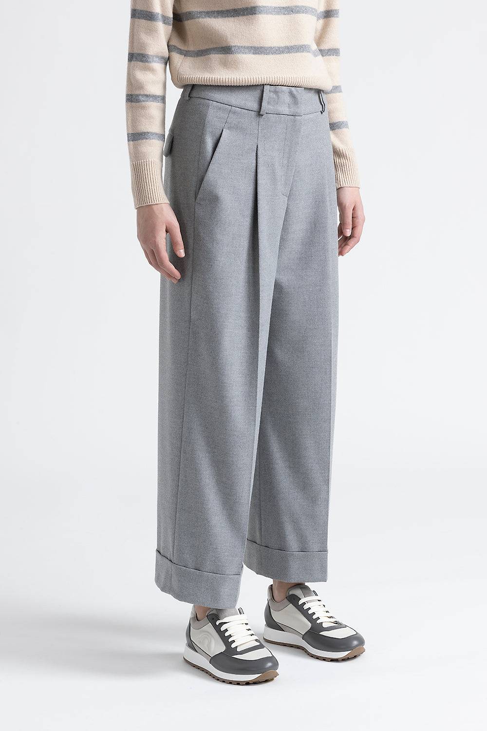 Peserico Pantalone con pince in twill di viscosa tecnica