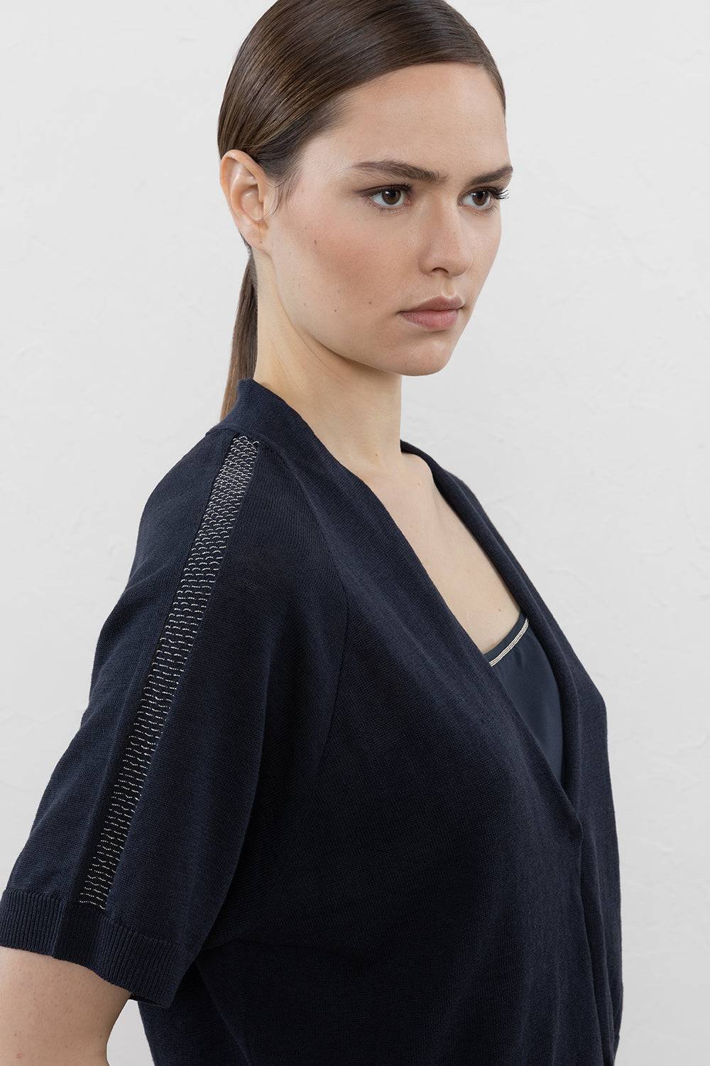 Peserico Cardigan crop in filato di lino cotone crepe Super sconto