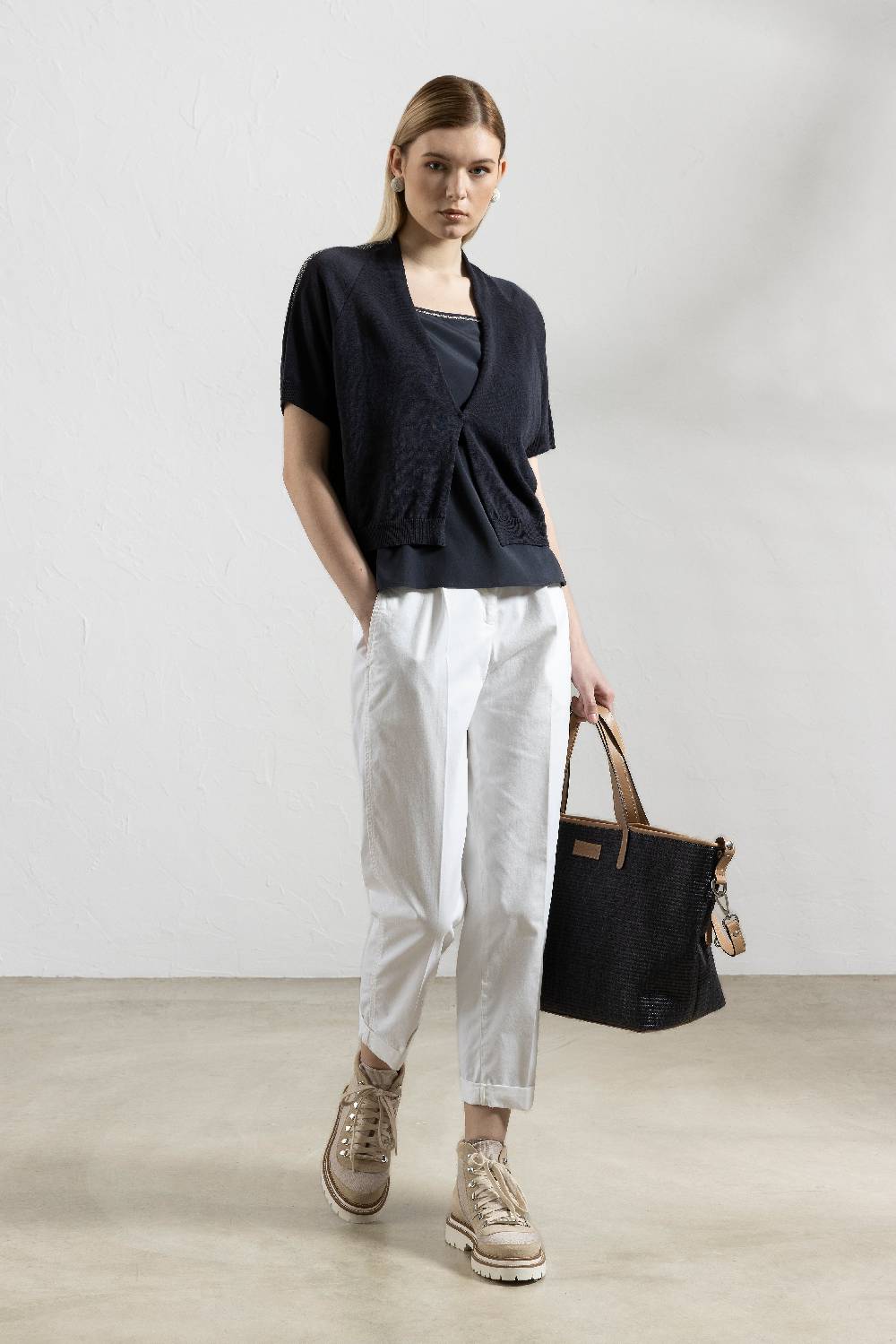 Peserico Cardigan crop in filato di lino cotone crepe Super sconto