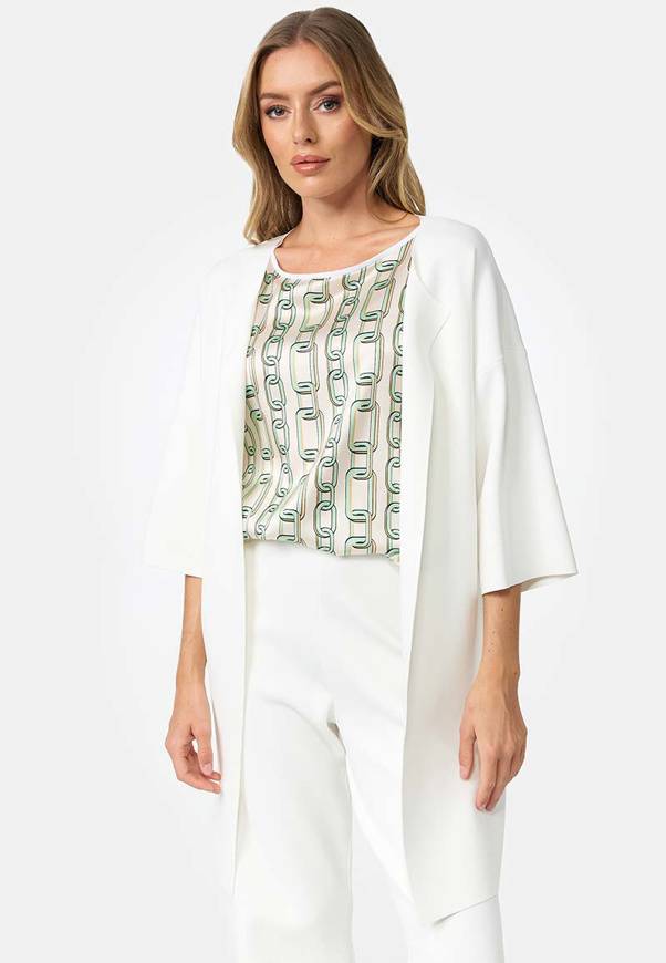 Please Jeans CAPPOTTO IN MAGLIA CATNOIR A 1/2 MANICHE IN VISCOSA - BIANCO In Saldo