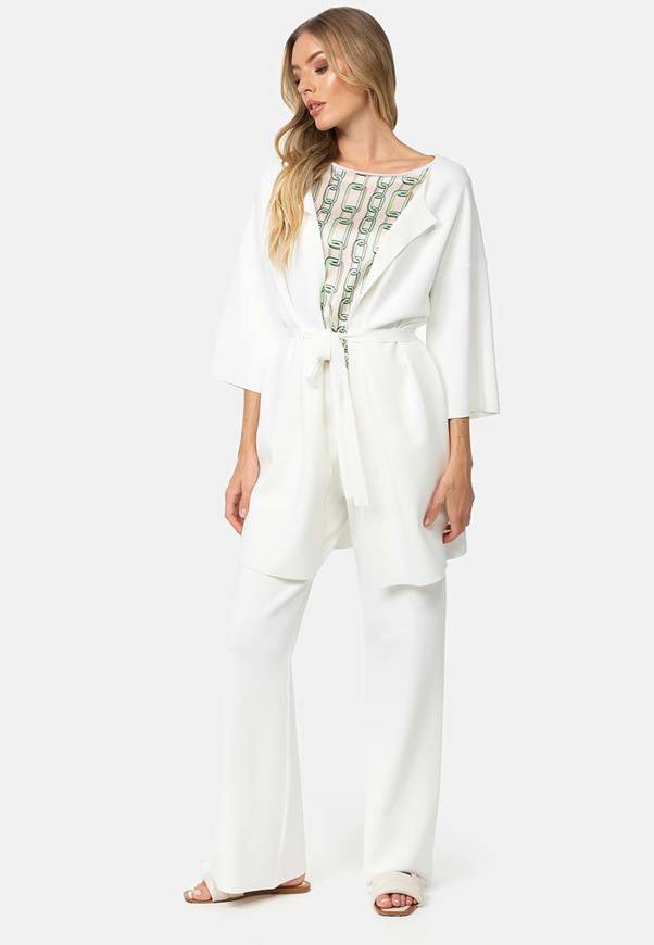 Please Jeans CAPPOTTO IN MAGLIA CATNOIR A 1/2 MANICHE IN VISCOSA - BIANCO In Saldo