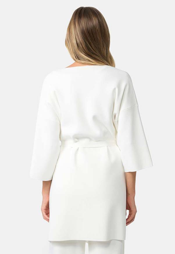 Please Jeans CAPPOTTO IN MAGLIA CATNOIR A 1/2 MANICHE IN VISCOSA - BIANCO In Saldo