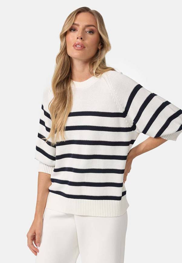 Please Jeans MAGLIA CATNOIR CON MANICHE A 3/4 E RIGHE - NAVY