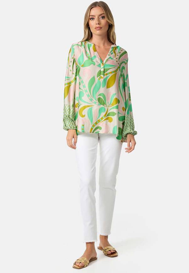 Please Jeans BLUSA CATNOIR IN ECOVEROSATIN - FIORI VERDI Italia
