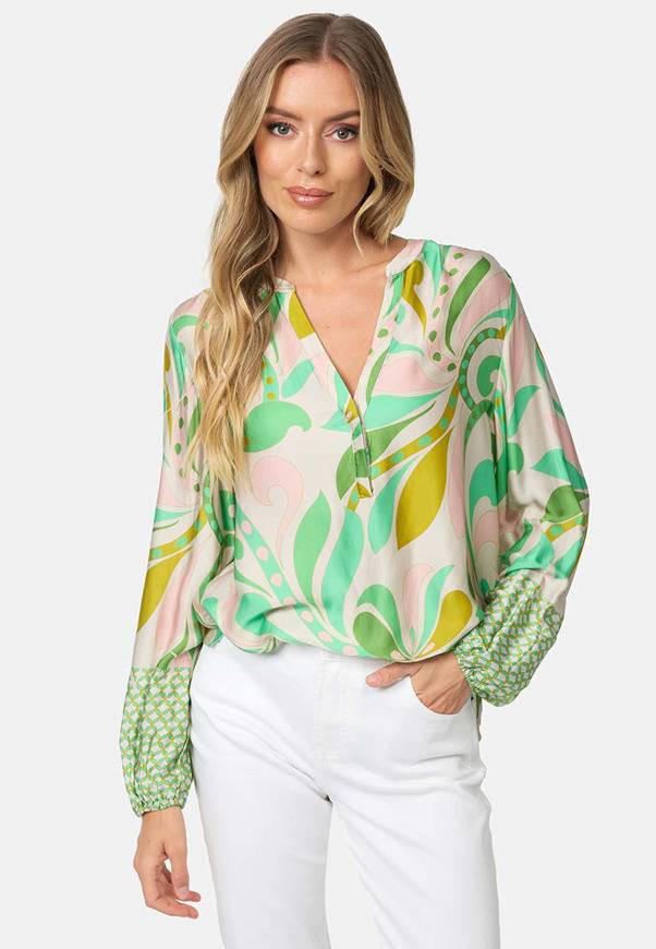 Please Jeans BLUSA CATNOIR IN ECOVEROSATIN - FIORI VERDI Italia