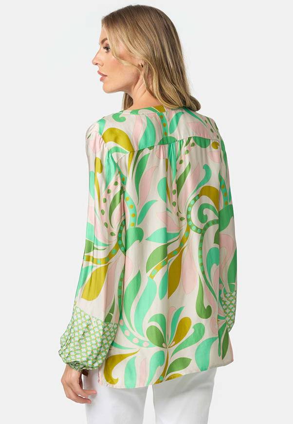 Please Jeans BLUSA CATNOIR IN ECOVEROSATIN - FIORI VERDI Italia
